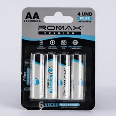ROMAX - PILA ALCALINAS 5 DOBLE AA 1.5V 4PCS X PAQUETE