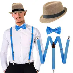 GENERICO - Kit de Accesorios para Hombre Estilo Gatsby con Sombrero y Tirantes