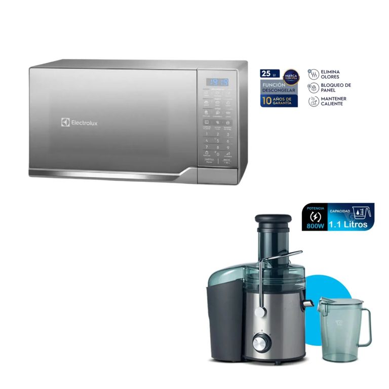 Horno Microondas 25 Litros EMDO25S2GSRUG + Extractor de Jugos Indurama 1.1 LTS EI-CR