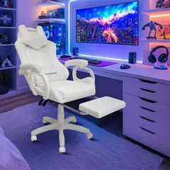 EXTINGTION - Silla Gamer Sapp Tapiz Gamuza Cuerina Blanco