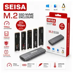 SEISA - Carcasa Case para Disco Duro M.2 NVMe SSD, USB 3,1 - 3,2 10 Gbps Adaptador Externo M.2 hasta 4 TB