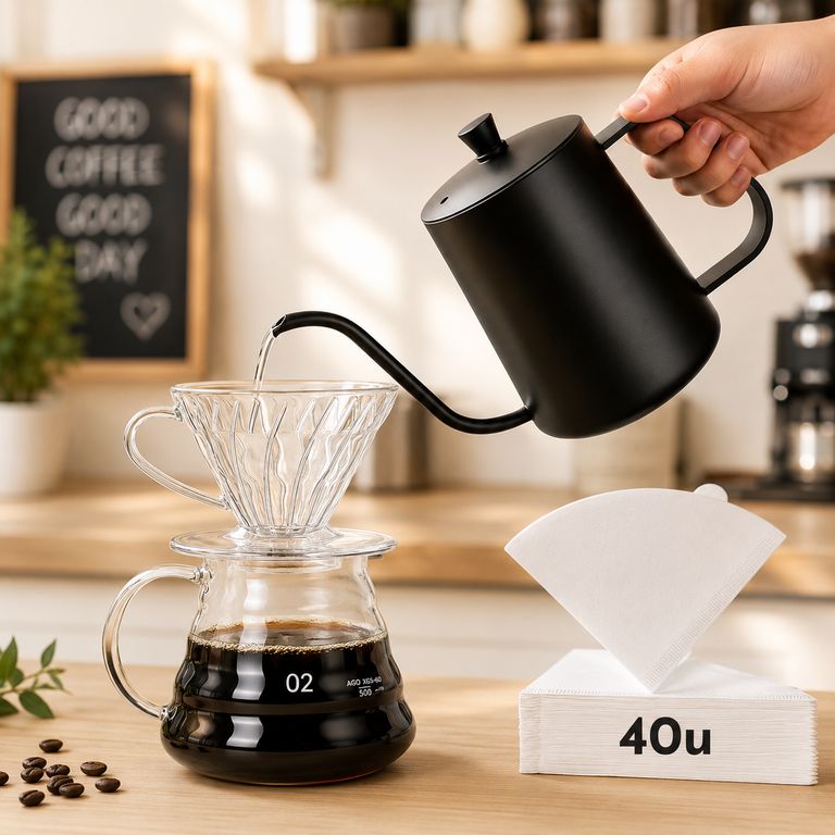 Pack cafetero V60 + jarra 600 ml + Tetera cisne + filtro papel