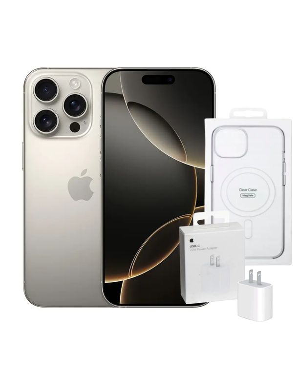 IPhone 16 Pro 256GB eSIM - Natural Titanium (Reacondicionado) + cubo de carga original 20w + case protector