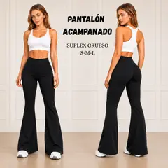 GENERICO - Pantalon Acampanado Mujer Supplex Grueso Tiro Alto Corte Corazón Sin Trasparencia Negro