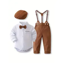 GENERICO - Traje Terno de Niño bebe - Pantalon+ Boddy+Corbata+Tirante+ Boina
