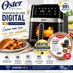 OSTER - Freidora de Aire Digital DiamondForce 4L con Ventana y Luz Interna CKSTAF40WDDF