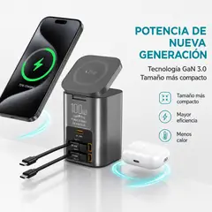OEM - Cargador inalámbrico y magnético de 100W GaN 5 en 1 con 2 Cables Integrados y Carga rápida 22.5W