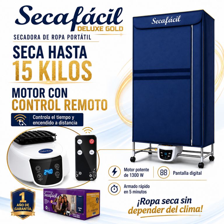 Secadora de ropa Portátil SecaFácil Deluxe GOLD 15 kg con Control Remoto