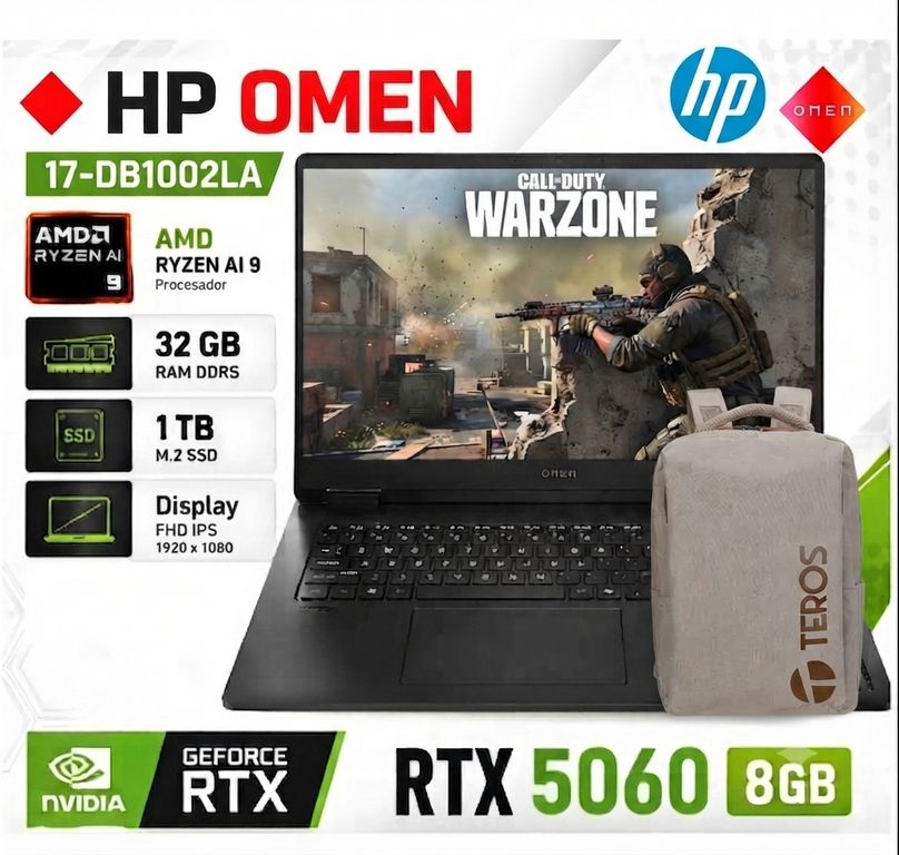 Laptop OMEN 17-DB1002LA AMD Ryzen™ AI 9 36 GeForce RTX™ 5060 32GB RAM 1TB SSD