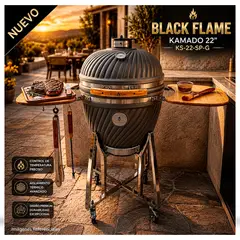 BLACK - Parrilla Kamado FLAME 22 KS-22-SP-B GRIS Modelo Nuevo