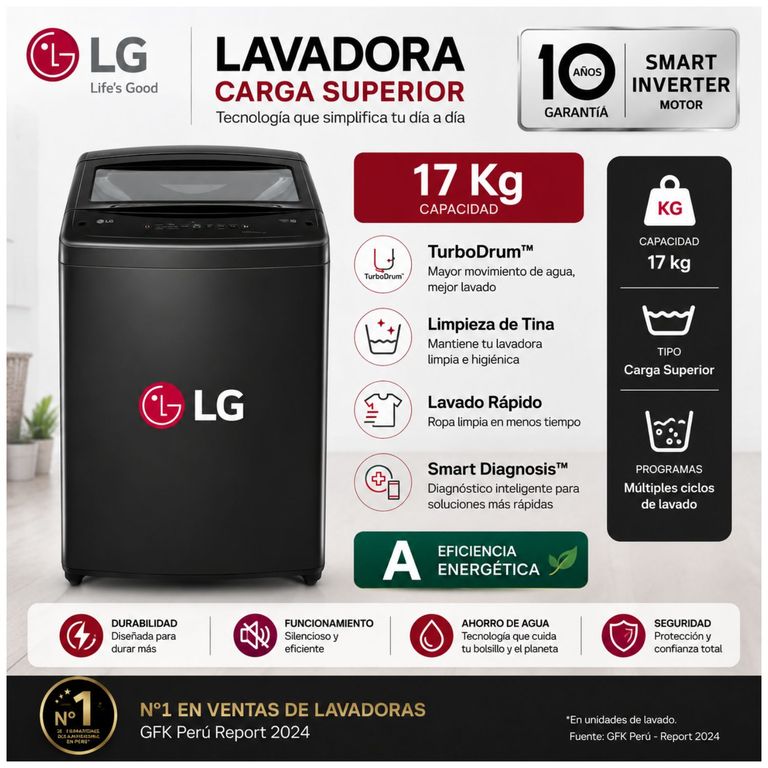 Lavadora 17Kg Smart Inverter Turbodrum WT17OBVTB Negro Onyx