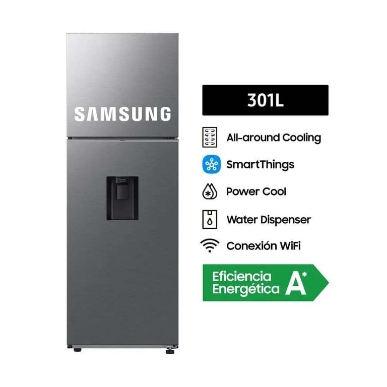 Refrigeradora 301LT Top Freezer con dispensador RT31DG5220S9PE Silver