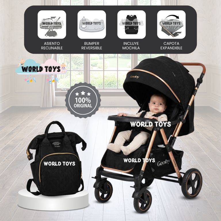 Coche Cuna de Lujo «GEOBY» con Mochila Black