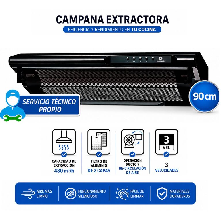 Campana Extractora CEI-902NE 90cm