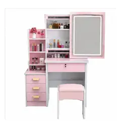 GENERICO - Tocador de Maquillaje Premium con Espejo LED, Cajones Organizadores y Banco Moderno