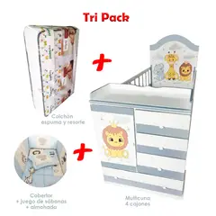 GENERICO - Tripack cuna + cobertor + colchón modelo safari
