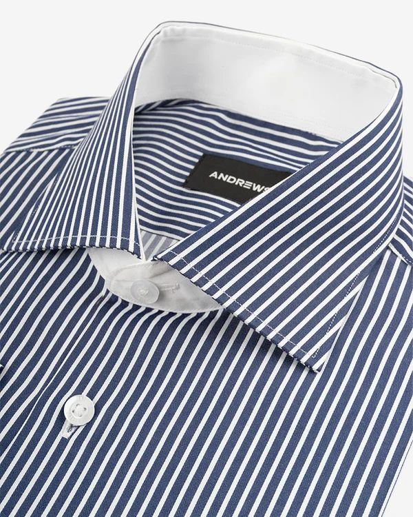 Camisa de Vestir para Hombre Azul a Rayas con Puño Especial