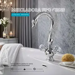 GENERICO - MEZCLADORA PARA LAVATORIO AL MUEBLE TIPO CISNE CROMADO M000800