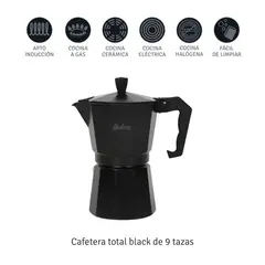 HUDSON - Cafetera Aluminio Negra 9 Tazas Cafe Full Black