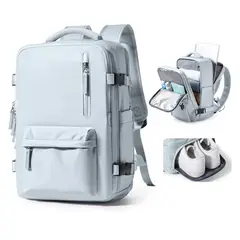 GENERICO - MOCHILA DE VIAJE VIRAL ESPACIOSA CON COMPARTIMIENTO USB CELESTE