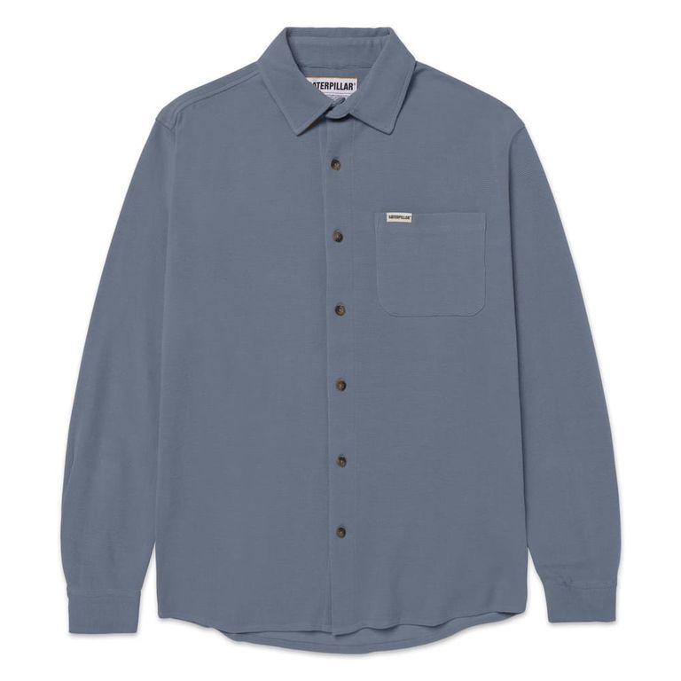 Camisa Hombre Waffle Knit L/s Button Up Azul