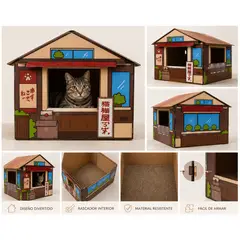 GENERICO - Casita de Cartón para Gatos con Rascador Interior - (46 x 36 x 33 cm)