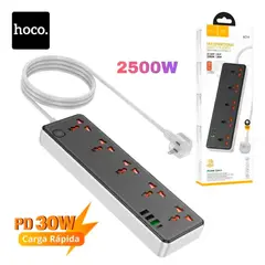 HOCO - AC14 Regleta Eléctrica 2500W 8 Tomas Universales 3 USB Carga Rápida Negra
