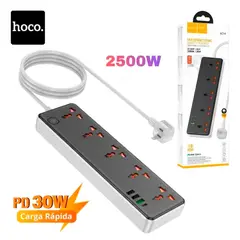 HOCO - AC14 Regleta Eléctrica 2500W 8 Tomas Universales 3 USB Carga Rápida Negra