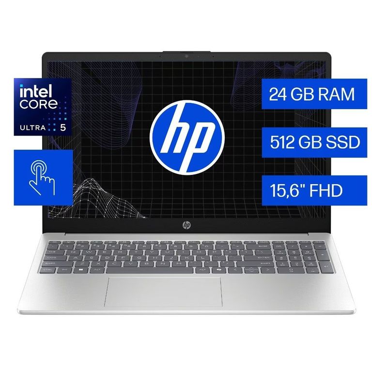 Laptop 15-FD2360LA 15.6” FHD tactil Intel Core Ultra 5 225U 24GB 512GB SSD Windows 11 Español, Silver