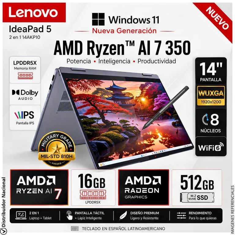 Laptop IDEAPAD 5 2-IN-1 14AKP10 83KT006NLM AMD Ryzen™ AI 7 350 16GB RAM 512GB SSD