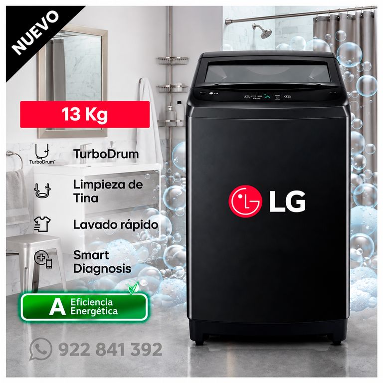 Lavadora Carga Superior 13Kg WT13OBVTB Onyx Negro - Modelo Nuevo