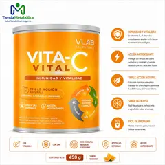 VLAB ESSENTIALS - VITA-C VITAL 450gr Vitamina C + Zinc + Cúrcuma + Jengibre Inmunidad y Vitalidad Sabor Naranja