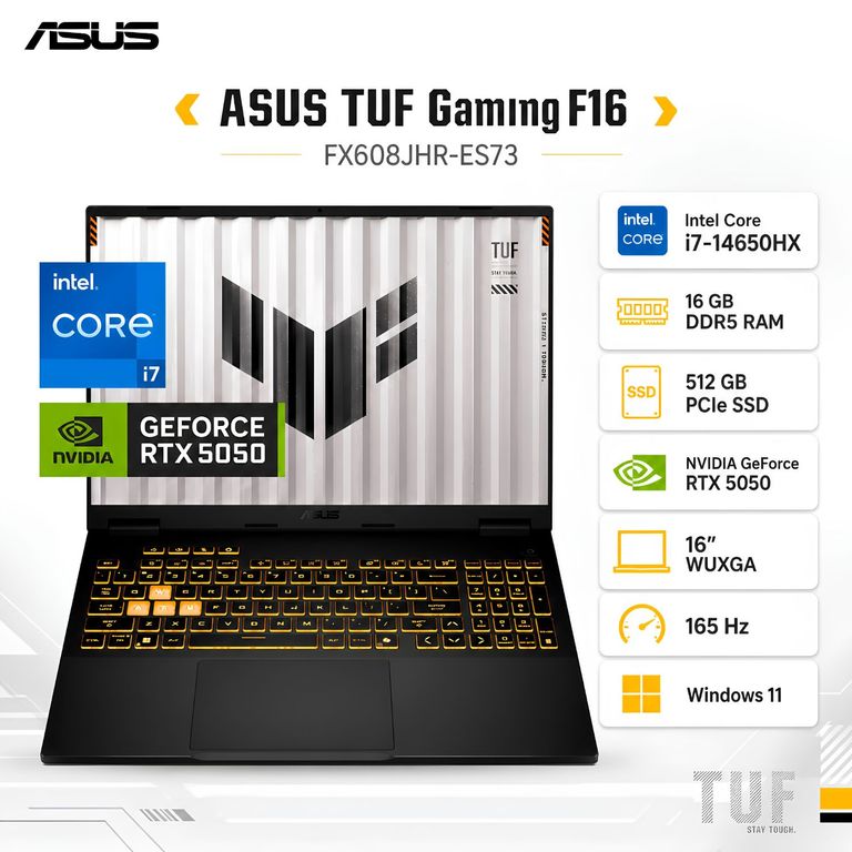 Laptop Gamer TUF Gaming F16 FX608JHR-ES73 Intel® Core™ i7-14650HX 16GB RAM 512G SSD RTX™ 5050