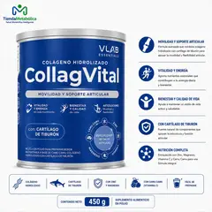VLAB ESSENTIALS - Colágeno Hidrolizado COLLAGVITAL con Cartílago de Tiburón 450 g - Movilidad y Soporte Articular