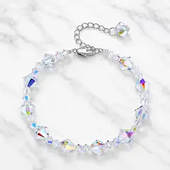SIFRAH SHOP - Pulsera de Plata 925 para Mujer con Cristales Bicono Aurora Boreal Ajustable de 22 cm