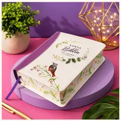 OEM - Biblia Reina-Valera 1960 Portátil Edición Primaveral Floral Lila - Letra Grande 11 Puntos