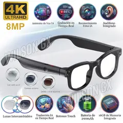 OEM - Lentes Smart con IA Tiempo Real 8MP Cámara Espía Traductor Llamadas Audio