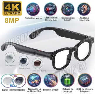 OEM - Lentes Smart con IA Tiempo Real 8MP Cámara Espía Traductor Llamadas Audio