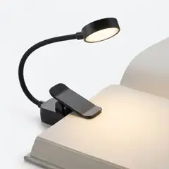 GENERICO - Lámpara de Lectura Flexible a Pilas con Clip LED – Color Negro - 3 Modos de Luz para Libro