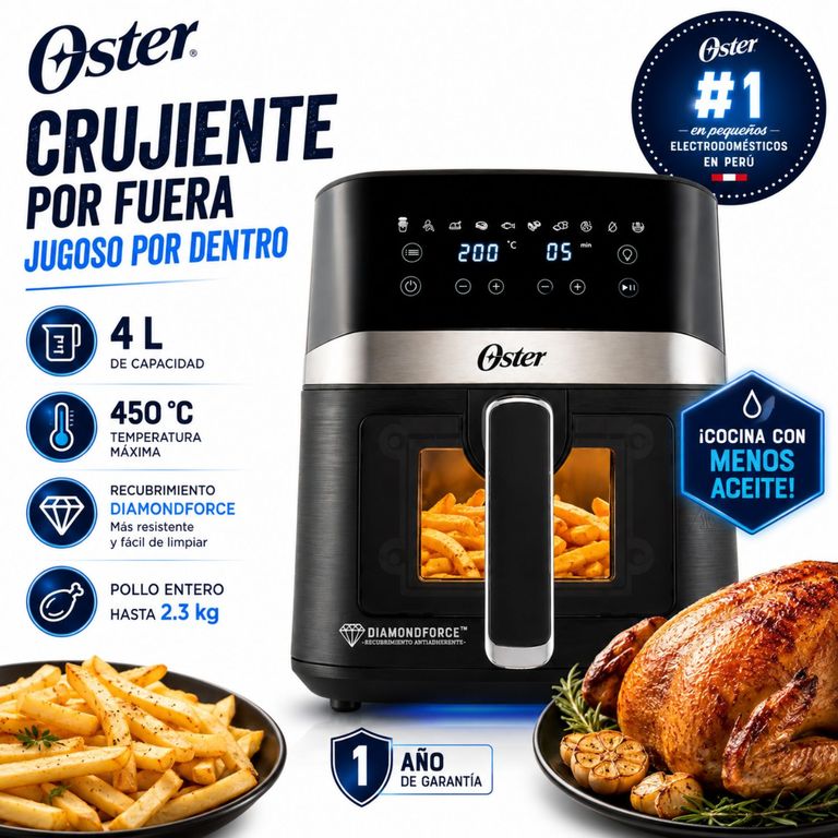 Freidora De Aire 4l Digital Con Ventana Y Revestimiento Diamondforce