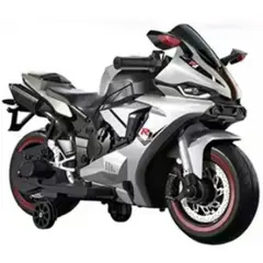 OEM - Moto Eléctrica Infantil Estilo Yamaha R1 Gris con Luces LED Faros,USB, Batería de 12V y Motor de 550