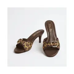 PALINI SHOES - Taco 5 de vestir en punta redonda color marrón con estampado animal print