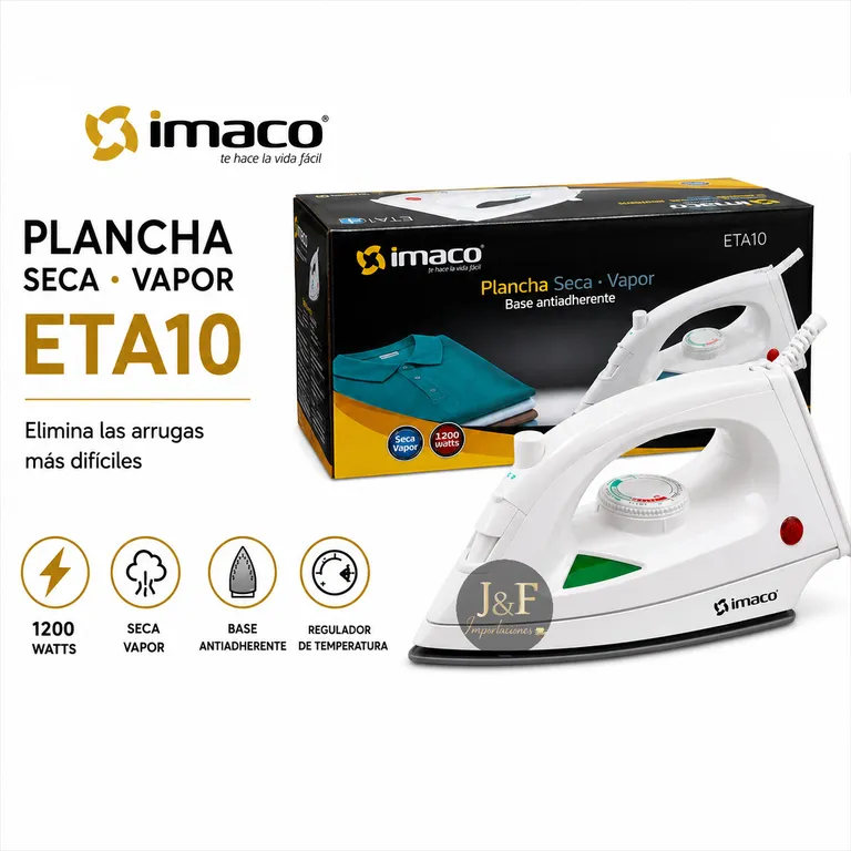 PLANCHA A VAPOR ETA10 1200W BASE ANTIADHERENTE CABLE 2.5M CONTROL DE TEMPERATURA
