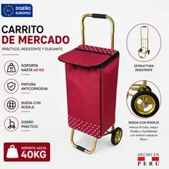IMSARACKS - Carrito de mercado plegable rodaje - PRO con bolso color vino