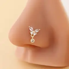 GENERICO - Piercing para nariz nostril en forma de L mariposa diseño colgante dorado