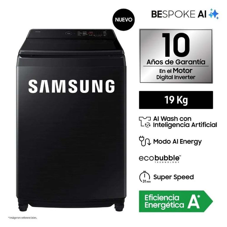 Lavadora AI Wash EcoBubble 19kg Negra WA80F19S8BPE