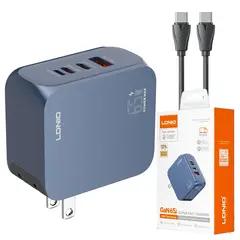 LDNIO - Cargador Q7 65W GaN para iPhone, Samsung, iPad y Laptop Cable Tipo C