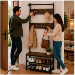 OEM - Perchero de Entrada con Zapatero Banco Organizador Recibidor Madera y Metal