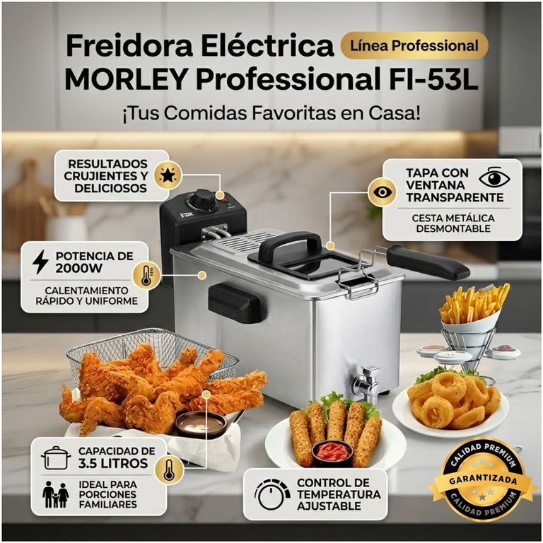 Freidora Eléctrica Professional FI-53L 3.5 Litros 2000W Acero Inoxidable 220v