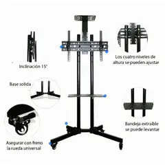 GENERICO - Rack para tv pedestal con ruedas de 26 a 70"